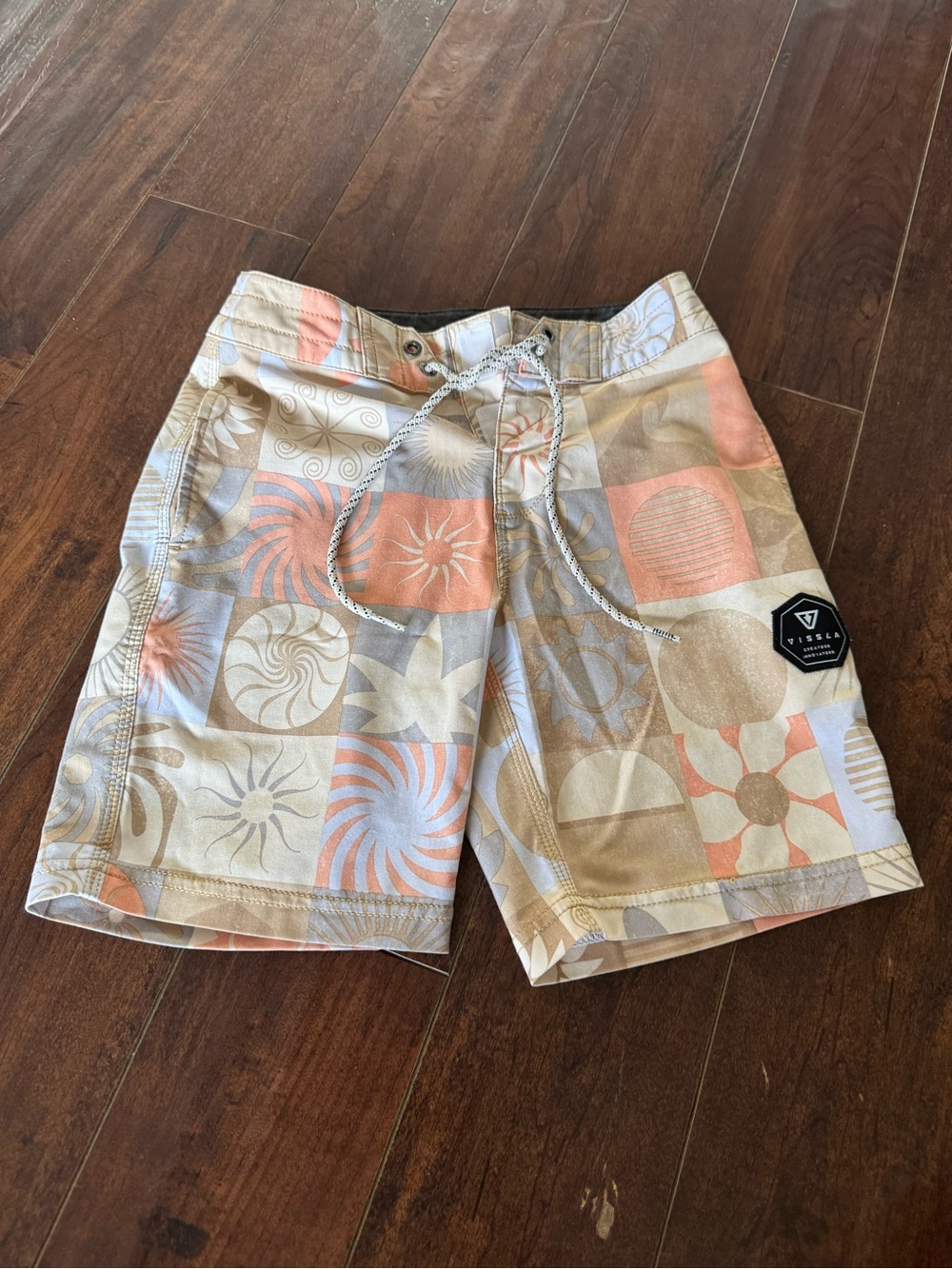 VISSLA Coral, Tan & Cream Patterned Board Shorts